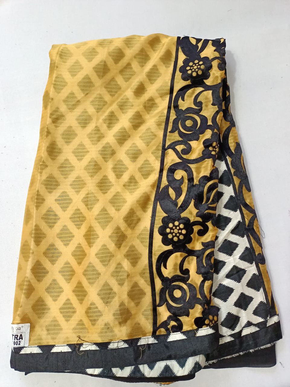 Designer Fancy Soft georgette Saree with Yellow Palla & Black Printed Wrapping | Modern Saree - Kanhasarees by ksds