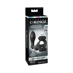 Pipedream Fantasy C-Ringz Ultimate Ass-Gasm Vibrating Silicone Cockring With Anal Plug Black 