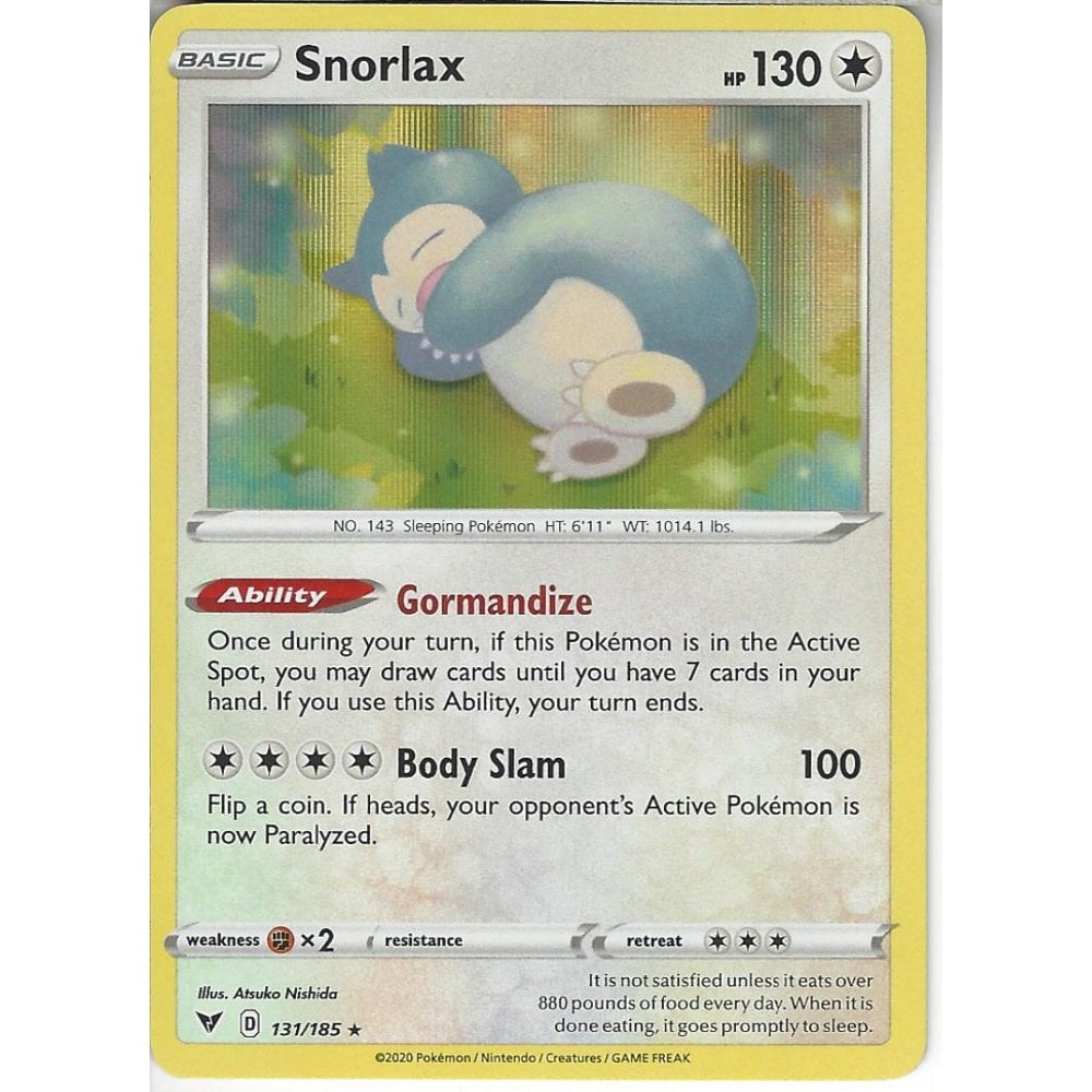 Pokemon Trading Card Game 131/185 Snorlax | Rare Holo Card | SWSH-04 Vivid Voltage