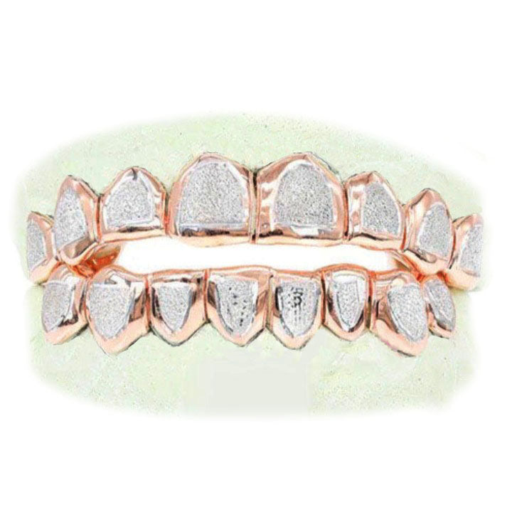 White Diamond Dust Grillz with Rose Polished Rim Top or Bottom