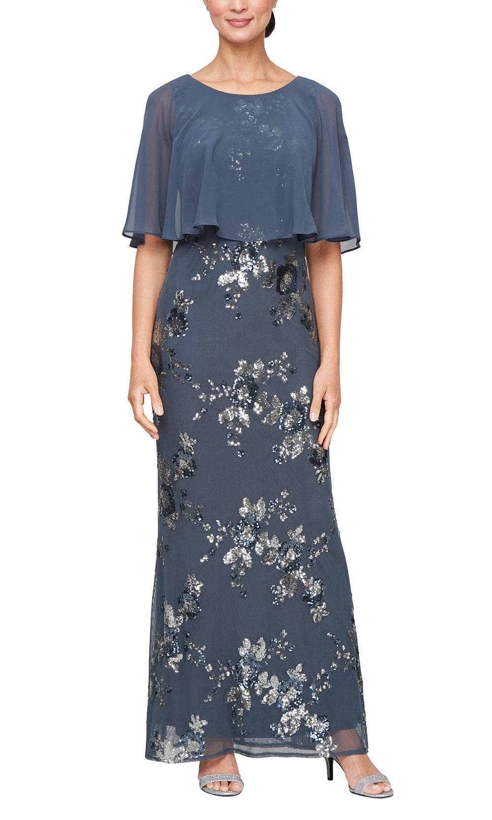 S.L. Fashions Dresses 9296472 - Embellished Scoop Neck Formal Dress Mother of the Bride Dresses 4P / S.L.ate Blue