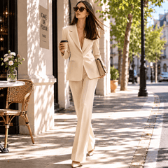 SoloveDress SoloveDress Women's 2 Piece Solid Suit Notch Lapel Hidden Button Pants Set (Blazer+Pants)