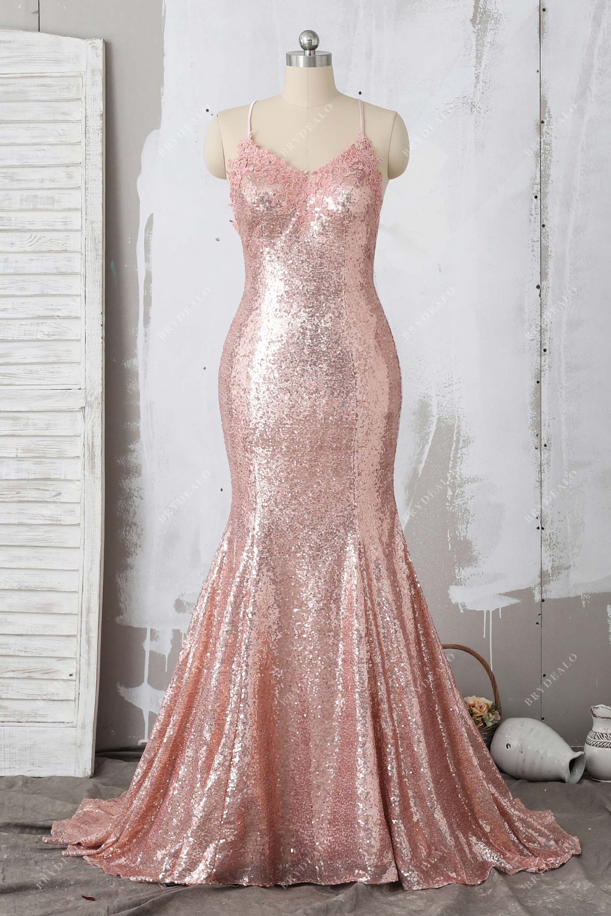 sparkly sequin pink mermaid prom dress