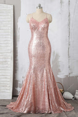 sparkly sequin pink mermaid prom dress