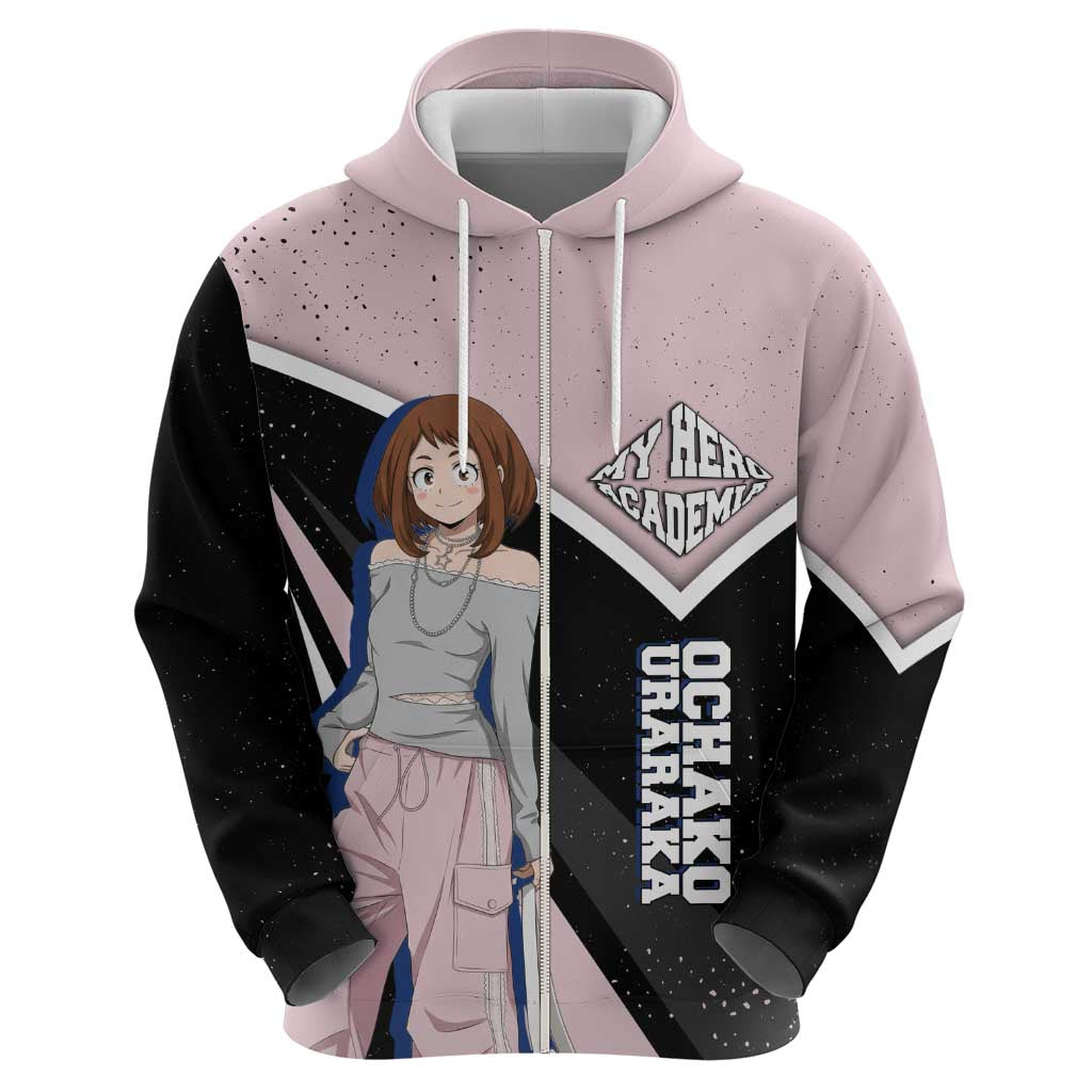 Ochako Uraraka My Hero Academia Zip Hoodie Anime Grunge Splatter Graphic Style