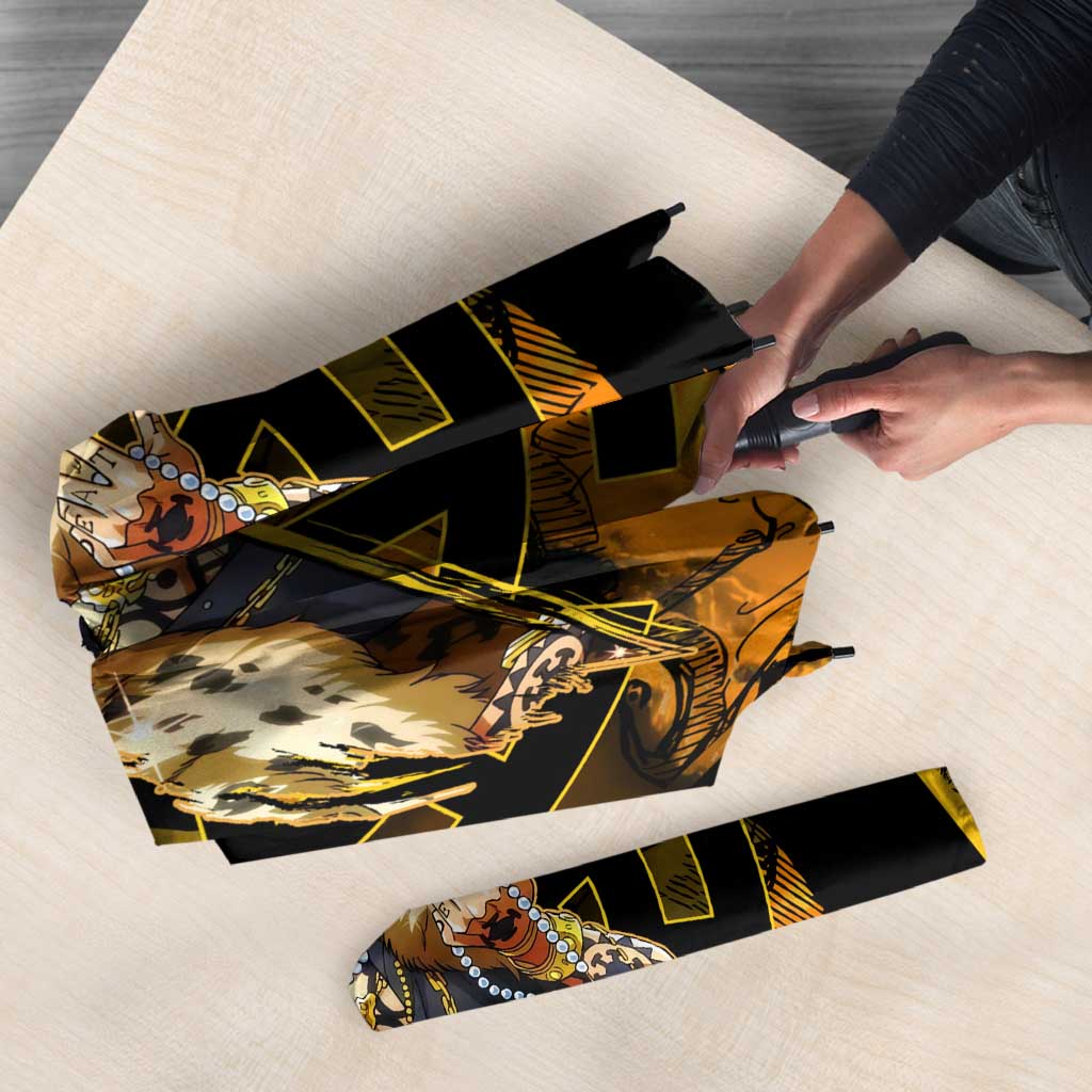 Trafalgar Law One Piece Yellow and Black Theme Umbrella with Jolly Roger Symbol and Manga Panel Design - The Mazicc