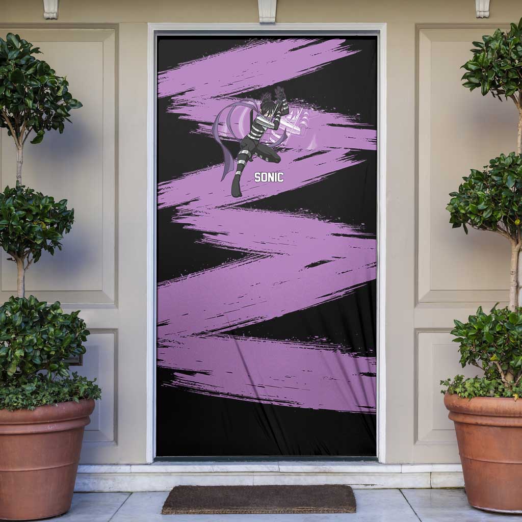 Sonic One Punch Man Anime Purple and Black Theme Door Cover with Stealth Pose and High-Speed Ninja Design - The Mazicc