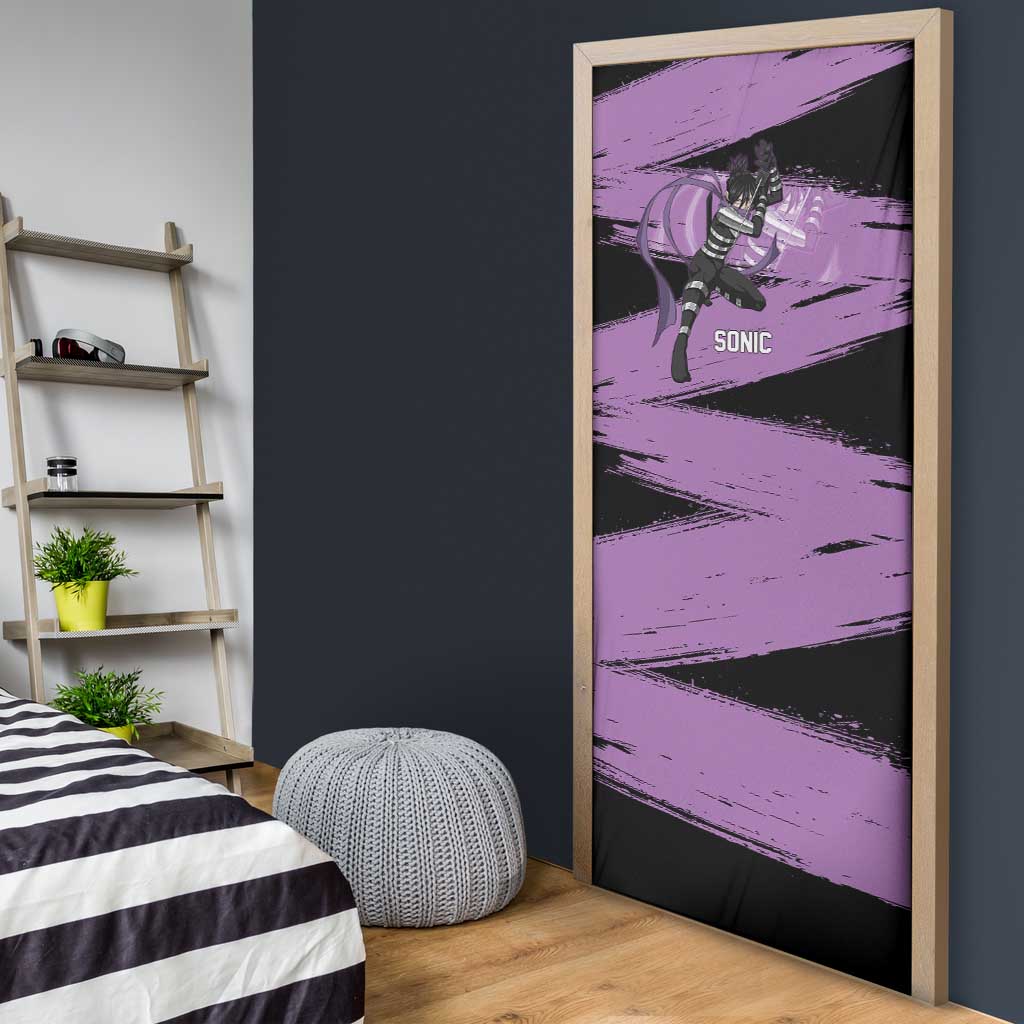 Sonic One Punch Man Anime Purple and Black Theme Door Cover with Stealth Pose and High-Speed Ninja Design - The Mazicc
