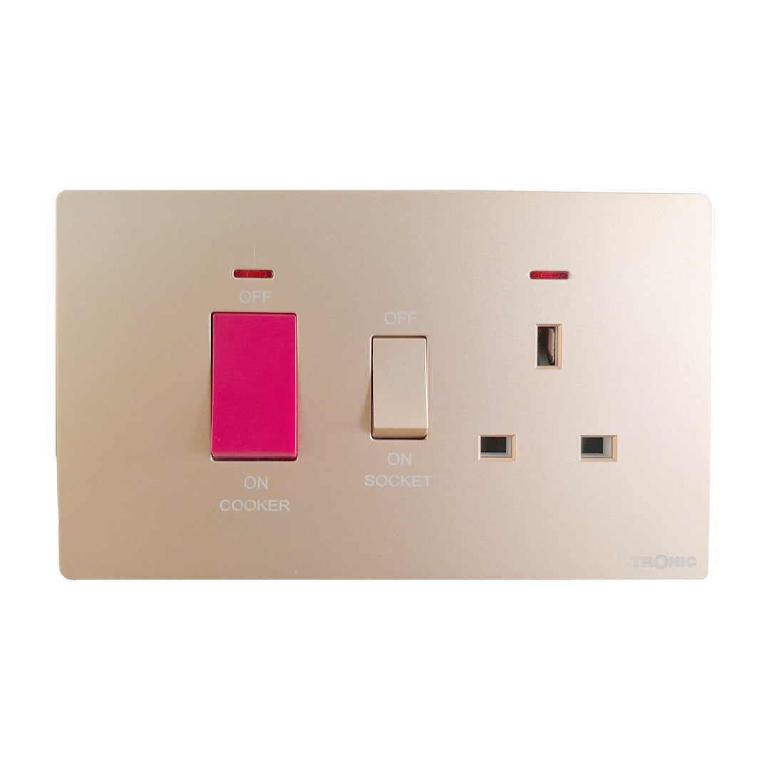 Gold DP 45A Cooker Switch with 13A Switched Socket & Neon