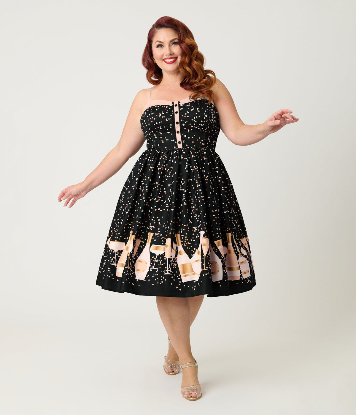 Unique Vintage Plus Size Black Champagne Celebration Swing Dress - Unique Vintage - Womens, DRESSES, SWING