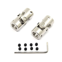 Two 10mm to 10mm universal joint shaft couplings with screws and hex wrench for motor use.