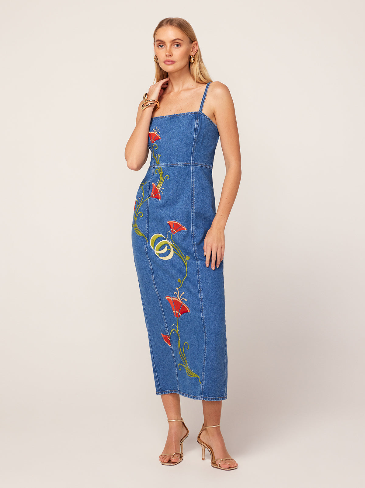 Ursula Embroidered Denim Midi Dress By KITRI Studio