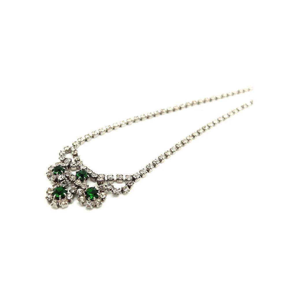 Vintage 1950s Emerald Green Diamantè Rhinestone Necklace