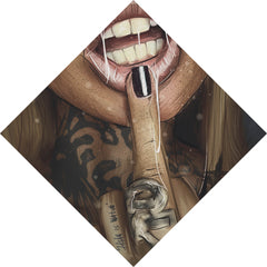 Acrylglasbild Sexy Tattoo Girl Mittelfinger Raute