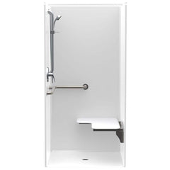 Accessible AcrylX 36 in. x 36 in. x 75 in. 1-Piece Shower Stall with Right Seat & Center Drain in White