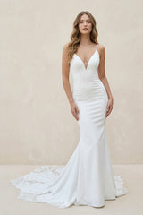 Jayda | White Spaghetti Straps Long Mermaid Boho Wedding Dress with Lace– Wedding Dresses by KissProm | Available at KissProm