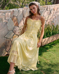 Women's Woven Polyester Midi Dress Yellow Dresses - RIHOAS